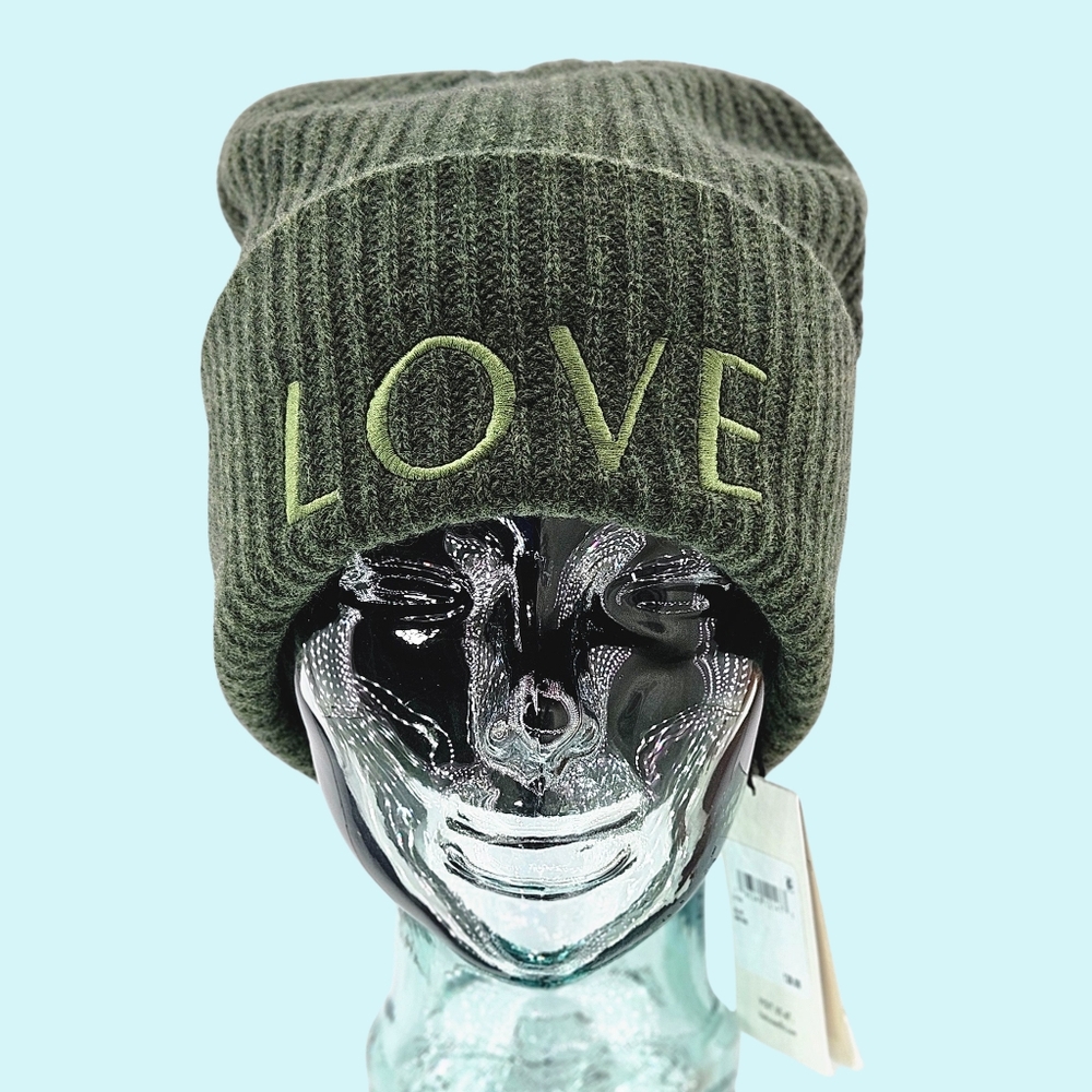 LITA by Ciara Hat Beanie Olive 100% Recycled Cashmere Love Embroidered Cottage